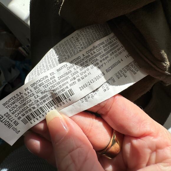 Zara Olive Green & Black Suede Long Sleeve Side Zip Cowel Neck Jacket XS - Picture 9 of 13